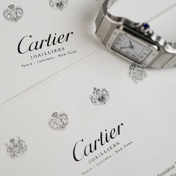 cafe noir les montres horloger marseille cartier santos acier automatique 2960 cadran blanc grand modèle automatique full set papiers boite 1980