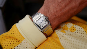 cafe noir les montres horloger marseille cartier santos acier automatique 2960 cadran blanc grand modèle automatique full set papiers boite 1980