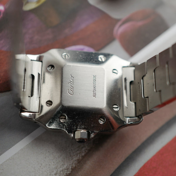 cafe noir les montres horloger marseille cartier santos acier automatique 2960 cadran blanc grand modèle automatique full set papiers boite 1980