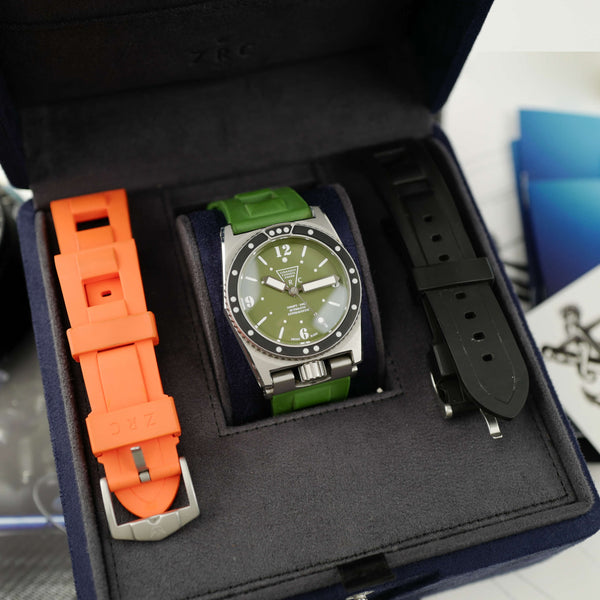 cafe noir les montres vintage ZRC Grands Fonds 300m Military verte kaki kakhi boite papier 2021