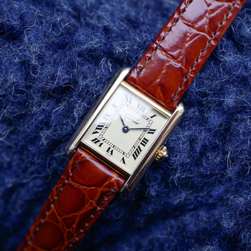 cafe noir les montres vintage cartier tank must pour femme petite modele vermeil bracelet marron_5
