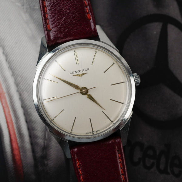 extra fine cafe noir les montres vintage horloger marseille montres vintage LONGINES Calatrava 7158 acier cadran blanc 1960