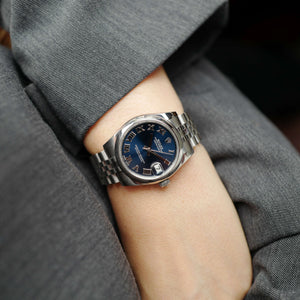 cafe noir les montres vintage horloger marseille rolex oyster perpetual datejust 31 ref 178240 cadran bleu sur jubilee et chiffres romains