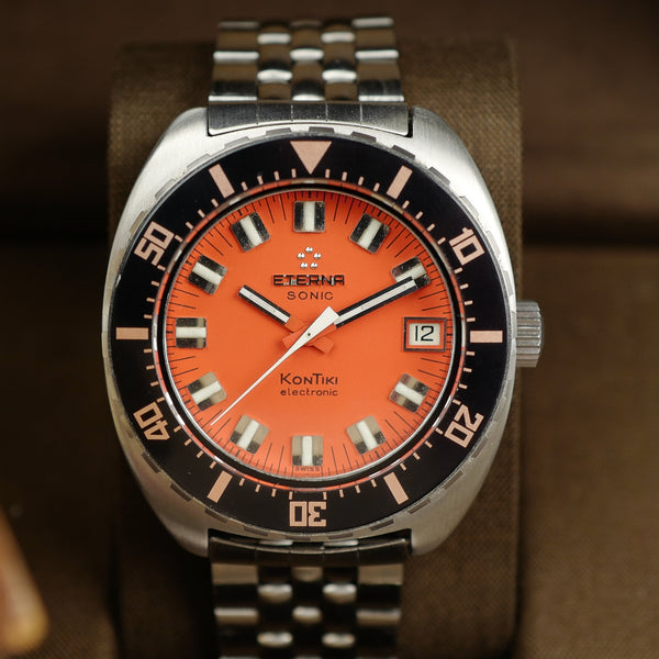cafe noir les montres vintage horlogerie marseille aix cafe noir montres vintage marseille eterna sonic kontiki mouvement tunning fork ETERNA 1550 full set stickers orange dial gay freres strap