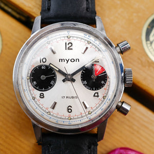 Café noir les montres vintage Myon chronographe racing vintage Valjoux 7733 1970