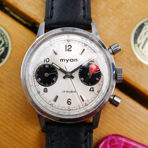 Café noir les montres vintage Myon chronographe racing vintage Valjoux 7733 1970