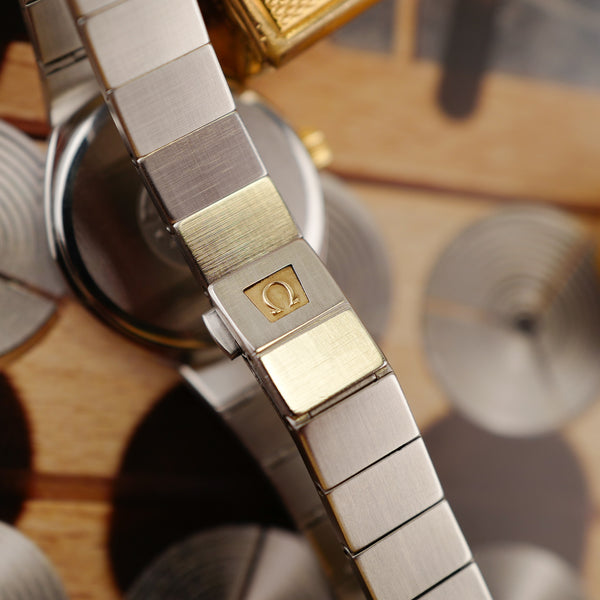cafe noir les montres vintage omega constellation femme or acier 595 0001 795 0800 cadran noir bicolor 28 mm mini 1977