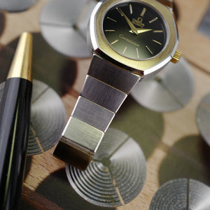 cafe noir les montres vintage omega constellation femme or acier 595 0001 795 0800 cadran noir bicolor 28 mm mini 1977