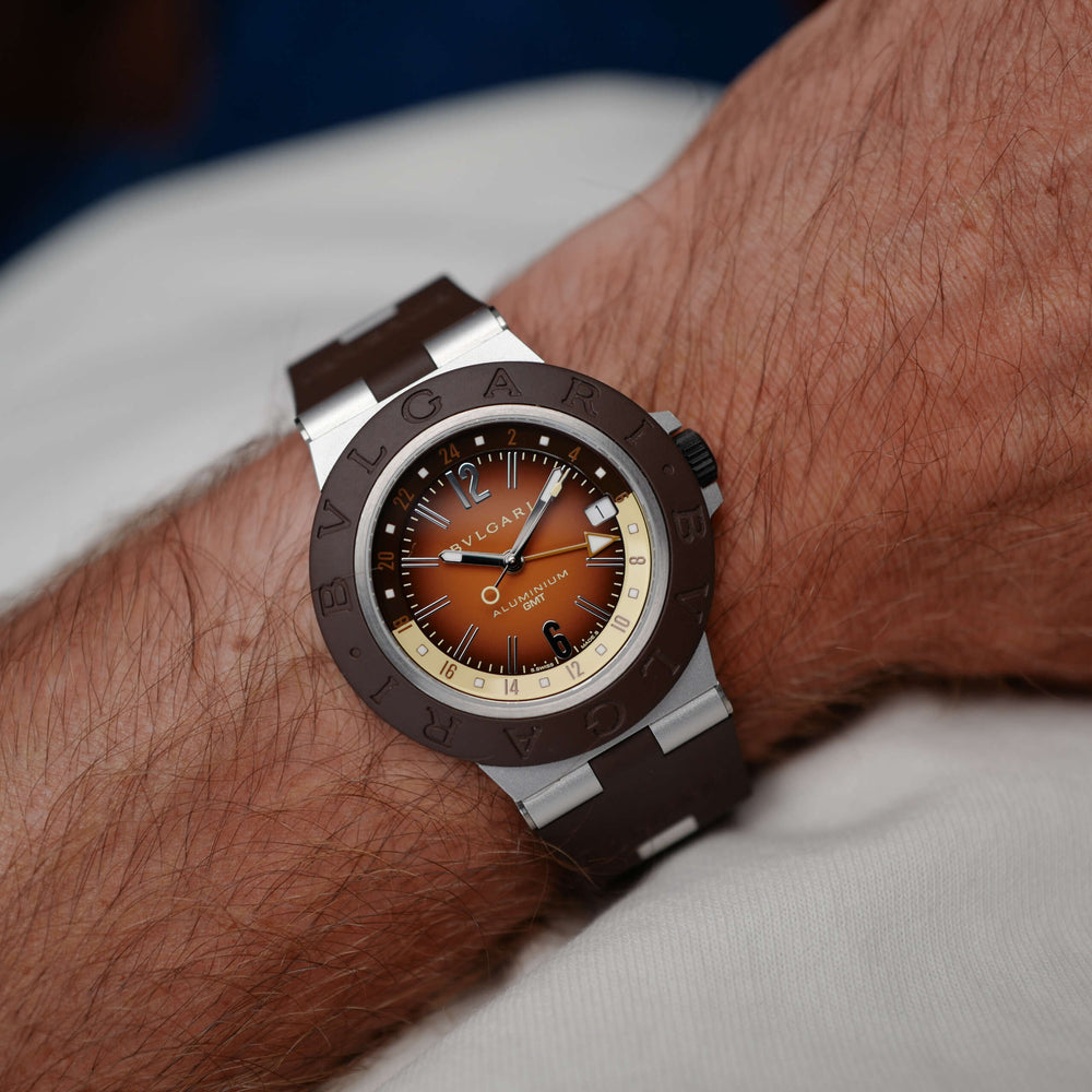 Café noir montre vintage Marseille horloger Bulgari aluminium GMT Fender limited édition 2024 full set
