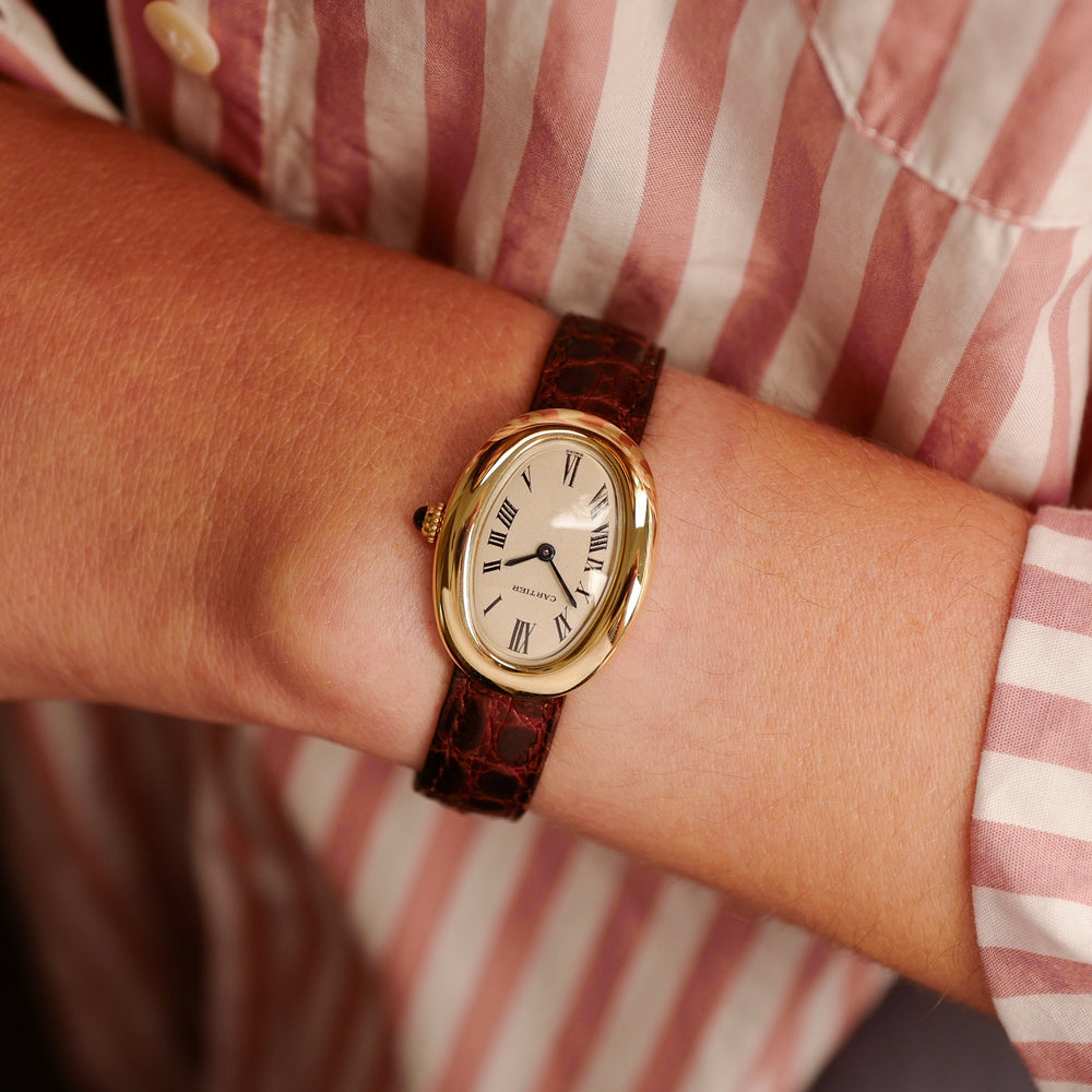 Café noir montre vintage Marseille horloger Cartier baignoire full set or jaune 1996 femme