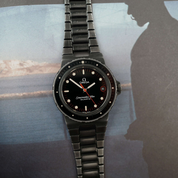 Café noir montre vintage Marseille horloger Omega Seamaster 120 quartz Nimitz PVD 1980