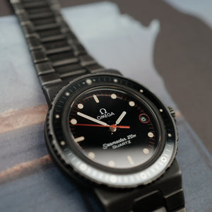 Café noir montre vintage Marseille horloger Omega Seamaster 120 quartz Nimitz PVD 1980