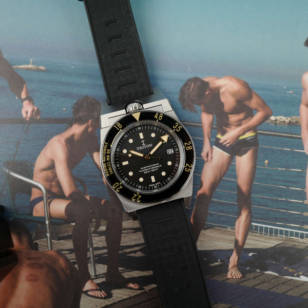 Café noir montre vintage Marseille horloger Triton Subphotique Marine nationale plongeur démineur