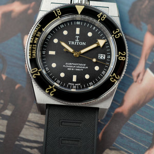 Café noir montre vintage Marseille horloger Triton Subphotique Marine nationale plongeur démineur