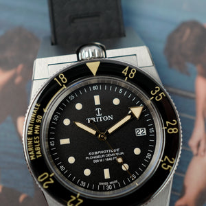 Café noir montre vintage Marseille horloger Triton Subphotique Marine nationale plongeur démineur