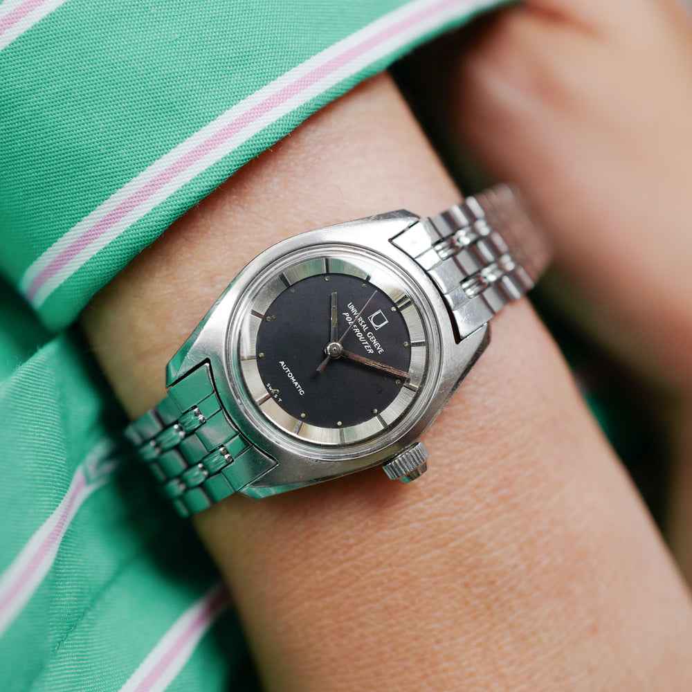 Café noir montres achat vente Marseille Universal Genève mini Polerouter lady Genta 825603 vintage 1960