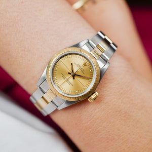 Café noir montres Aix horloger mini Rolex vintage Oyster Perpetual or acier 67243