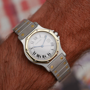 cafe noir montres horloger marseille boite papiers service full set Cartier Santos octogonale GM or et acier réf 2966 bicolore vintage 1990