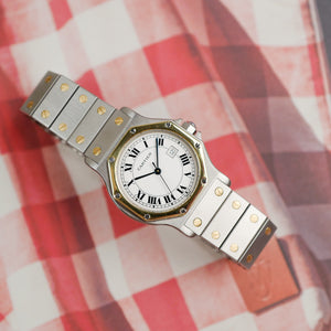 cafe noir montres horloger marseille boite papiers service full set Cartier Santos octogonale GM or et acier réf 2966 bicolore vintage 1990