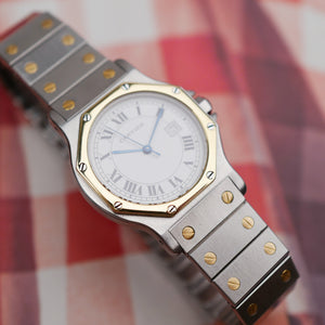 cafe noir montres horloger marseille boite papiers service full set Cartier Santos octogonale GM or et acier réf 2966 bicolore vintage 1990