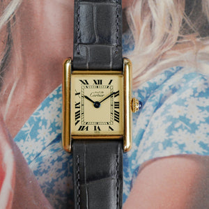 cafe noir montres horloger marseille cartier tank must mécanique pour femme vermeil petit modèle or chiffres romains bracelet vert full set
