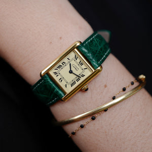 cafe noir montres horloger marseille cartier tank must mécanique pour femme vermeil petit modèle or chiffres romains bracelet vert