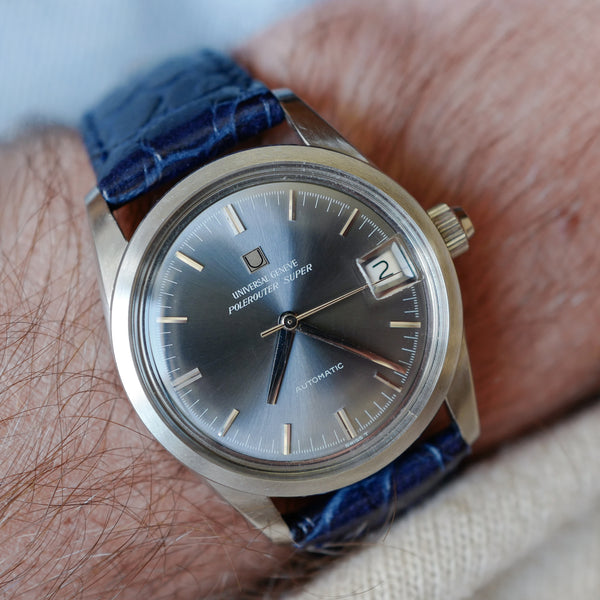 cafe noir montres horloger marseille universal geneve Polerouter Super microrotor neuve de stock cadran gris_1