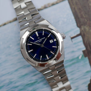 Café noir montres Marseille Vacheron Overseas bleu mid size 34
