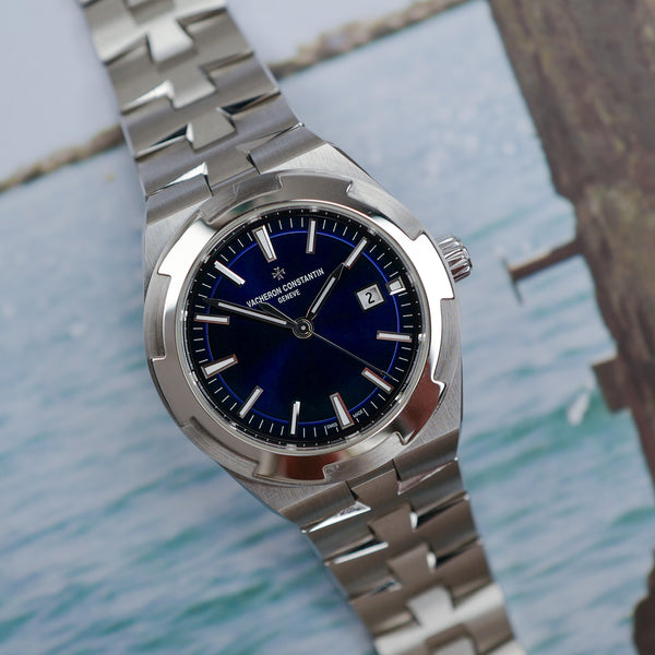 Café noir montres Marseille Vacheron Overseas bleu mid size 34