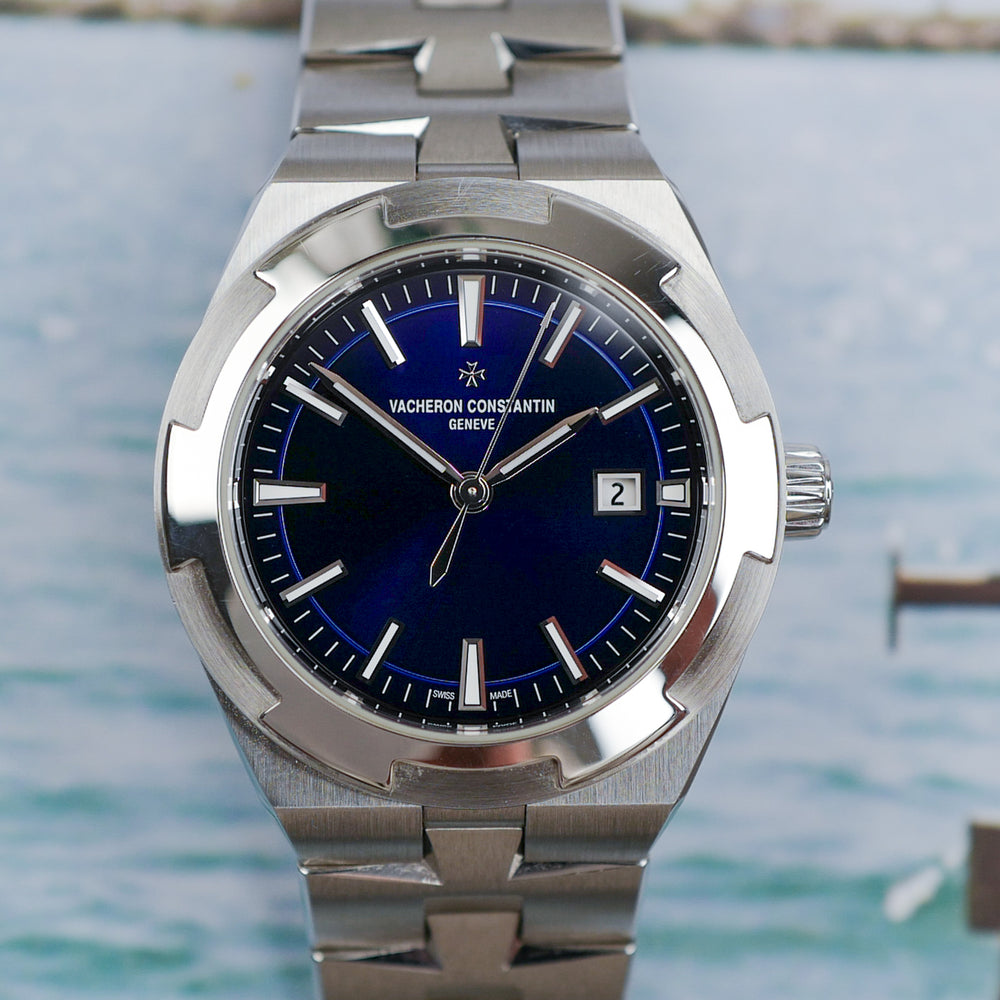 Café noir montres Marseille Vacheron Overseas bleu mid size 34