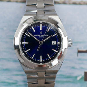 Café noir montres Marseille Vacheron Overseas bleu mid size 34