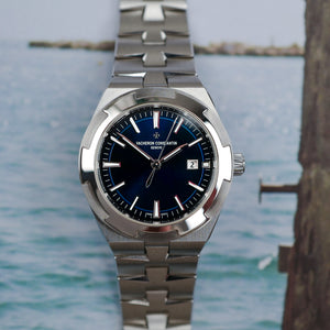 Café noir montres Marseille Vacheron Overseas bleu mid size 34