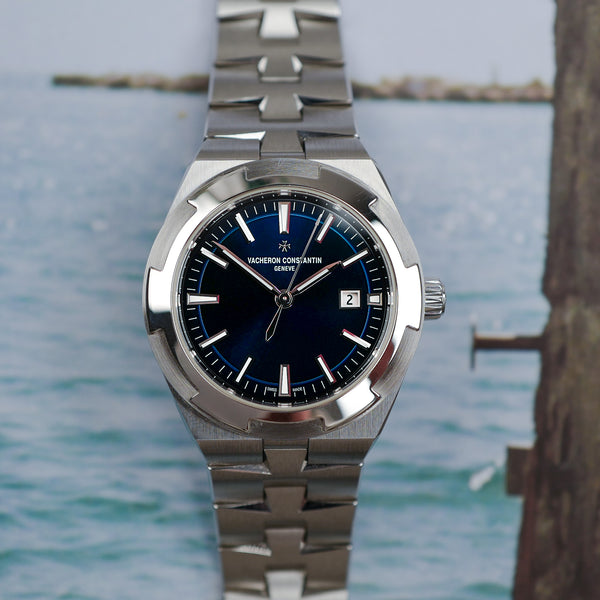 Café noir montres Marseille Vacheron Overseas bleu mid size 34