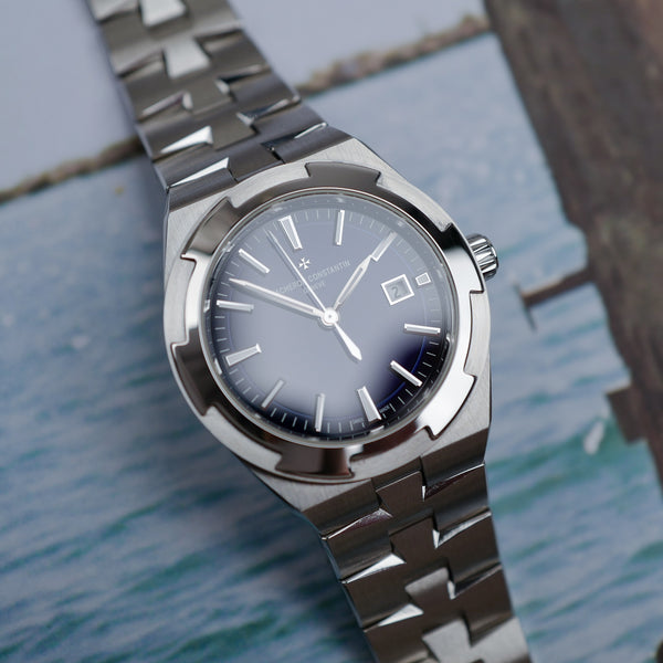 Café noir montres Marseille Vacheron Overseas bleu mid size 34