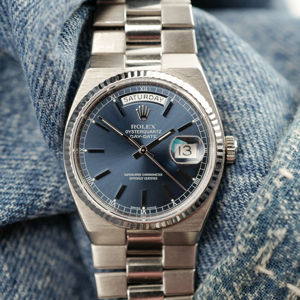 cafe noir montres vintage horloger marseille vintage rolex day date oyster quartz cadran bleu or blanc ref 19019_1