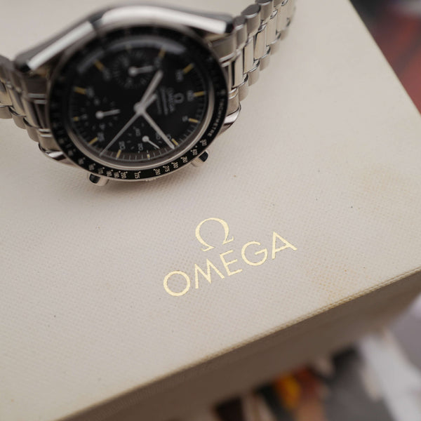 Café noir montres vintage horloger rachat Marseille Aix Omega Speedmaster reduced tritium vintage 1993 full set