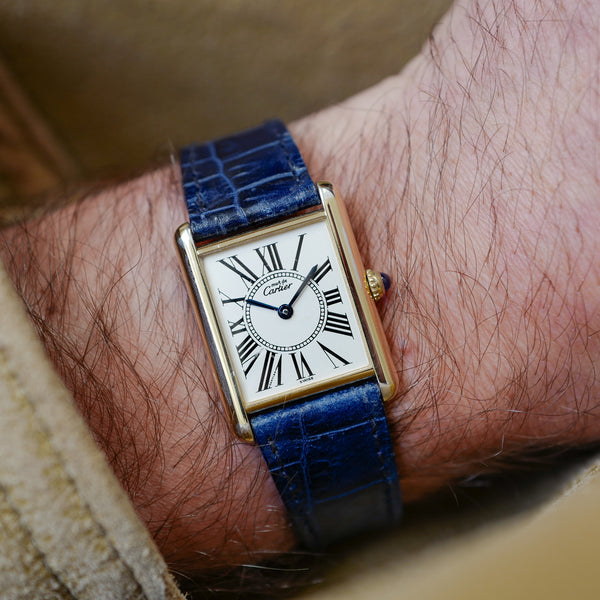 cafe noir montres vintage marseille cartier tank must grand modèle argent vermeil plaque or cadran rare_10