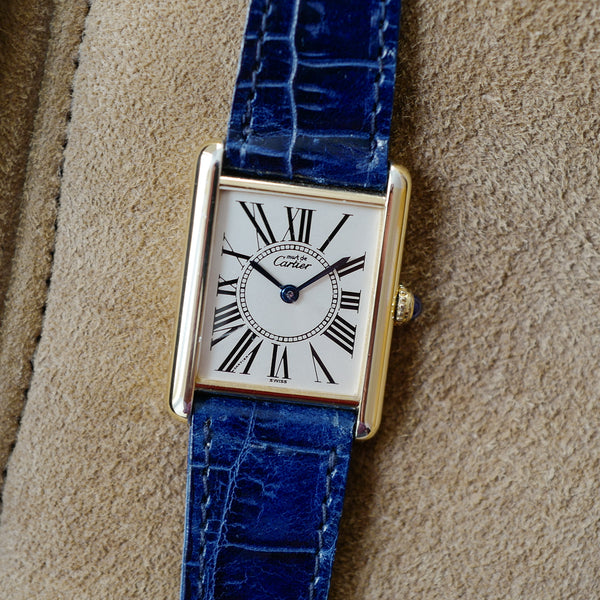 cafe noir montres vintage marseille cartier tank must grand modèle argent vermeil plaque or cadran rare_2