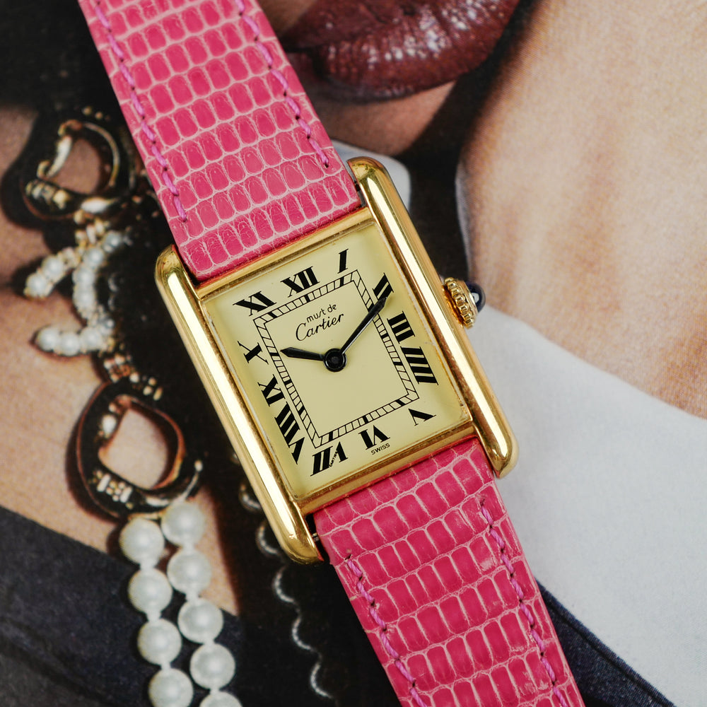Cartier Tank Must mécanique chiffres romains pour femme vintage 1980 rose bracelet