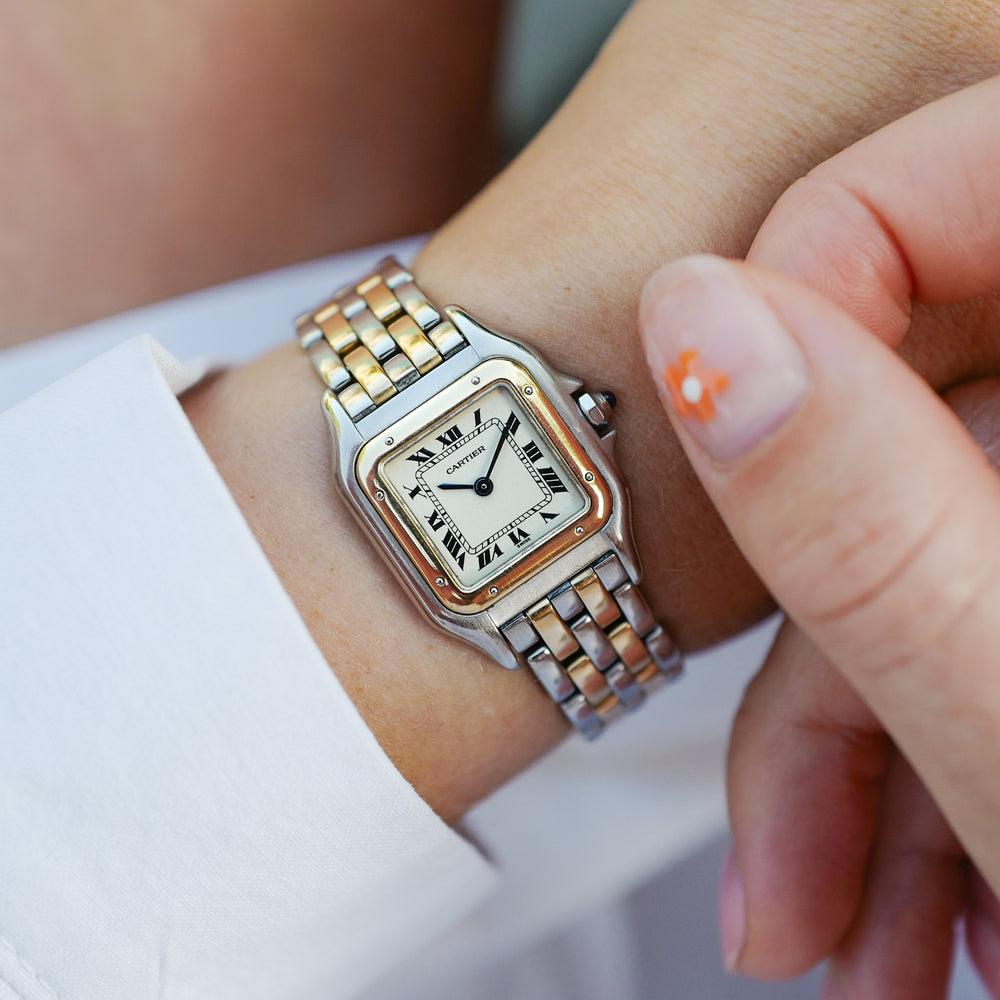 cafe noir les montres vintage horloger marseille cartier panthere or et acier petit modele vintage pour femme cartier sav boite papiers de service_3