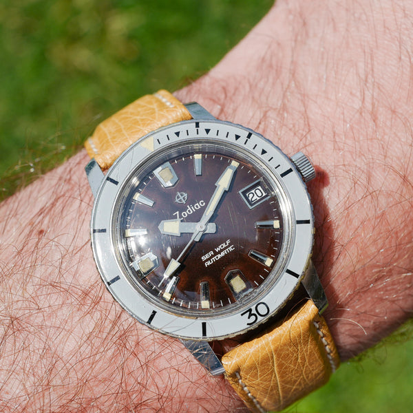 Jolie montre Zodiac Sea Wolf vintage patine