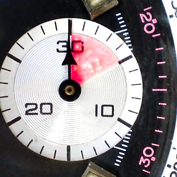 Jules Jurgensen vintage big eye panda chronographe indexe rose fuchsia fluo