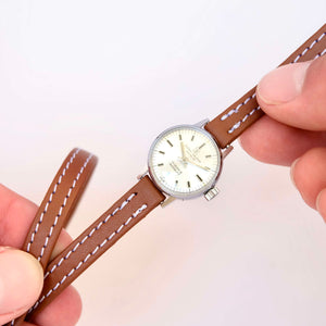 Petite montre double-tour cuir marron