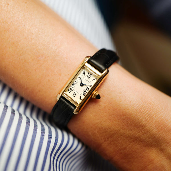 Mini Tank or jaune Cartier 18k quartz 1990 femme