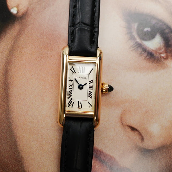 Mini Tank or jaune Cartier 18k quartz 1990 femme