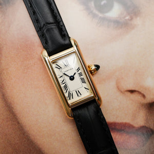 Mini Tank or jaune Cartier 18k quartz 1990 femme