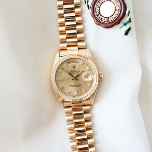 Rolex Day-Date "Or & Diamants"  'Comme Neuve'  (1980) - Réf. 18038