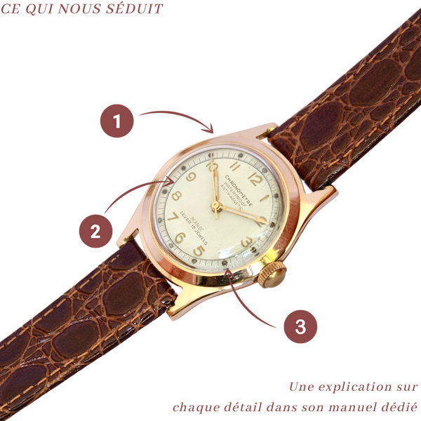 Montre ancienne de médecin or bracelet marron croco histoire