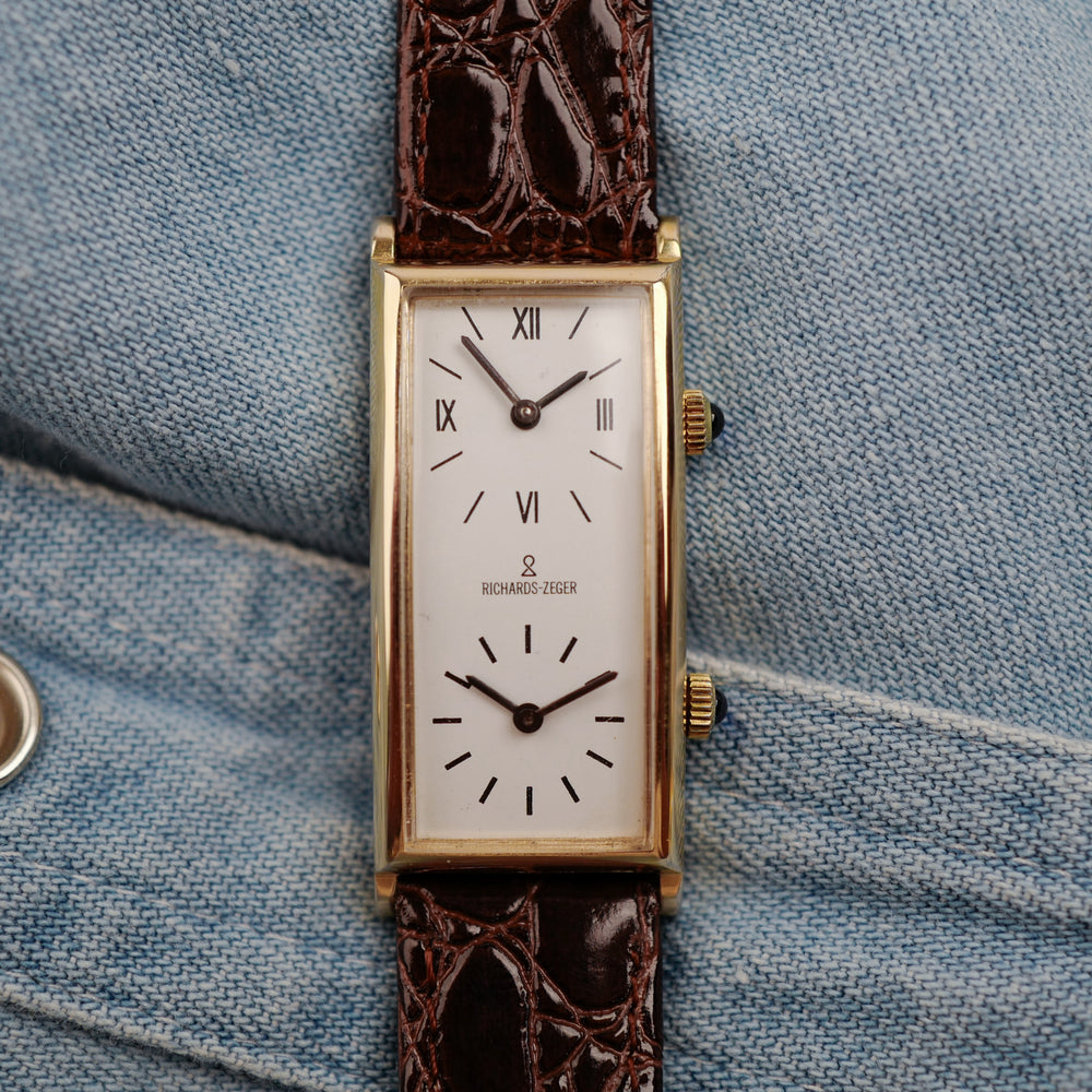 montre cafe noir les montres richards zeger tank curvex dorée double fuseaux gmt