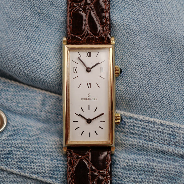 montre cafe noir les montres richards zeger tank curvex dorée double fuseaux gmt